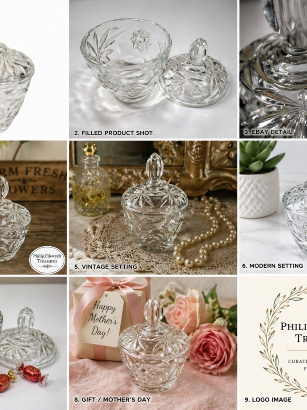 CD-12-Vintage Glass Candy Dish Starburst Retro Home Decor Trinket Bowl